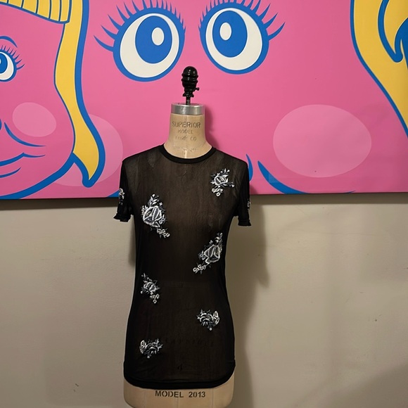 Vivienne Tam black gauze shirt roses